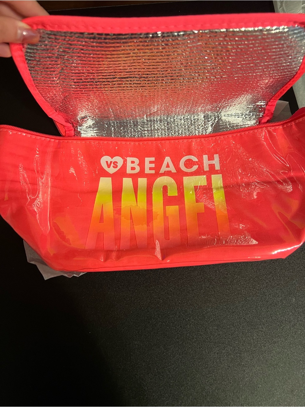 NWT Victoria's Secret Neon Coral 'BEACH ANGEL' Insulated Cosmetic Bag